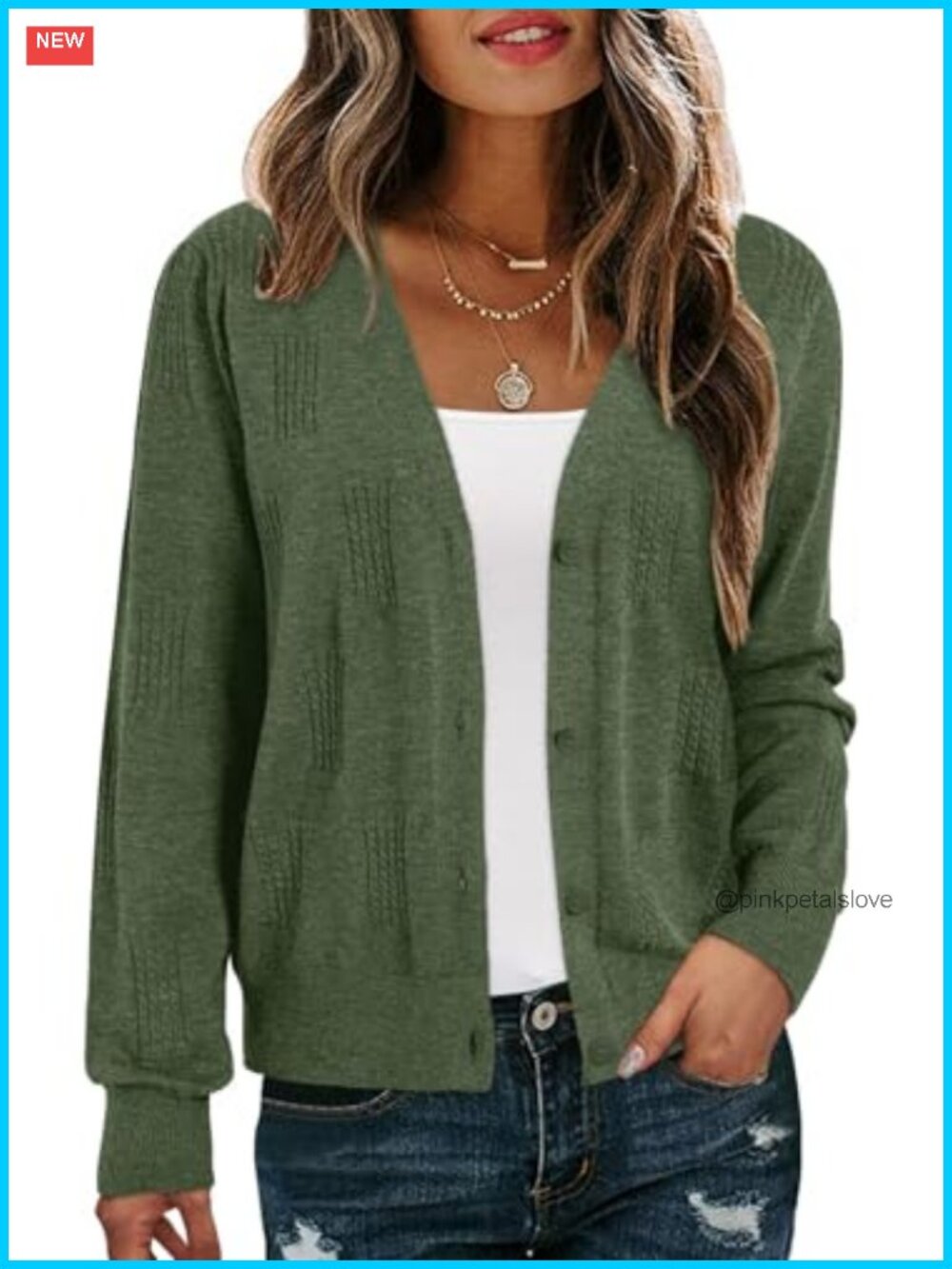Women's Lightweight Knit V-Neck Cardigan Button Open Front Long Sleeve
